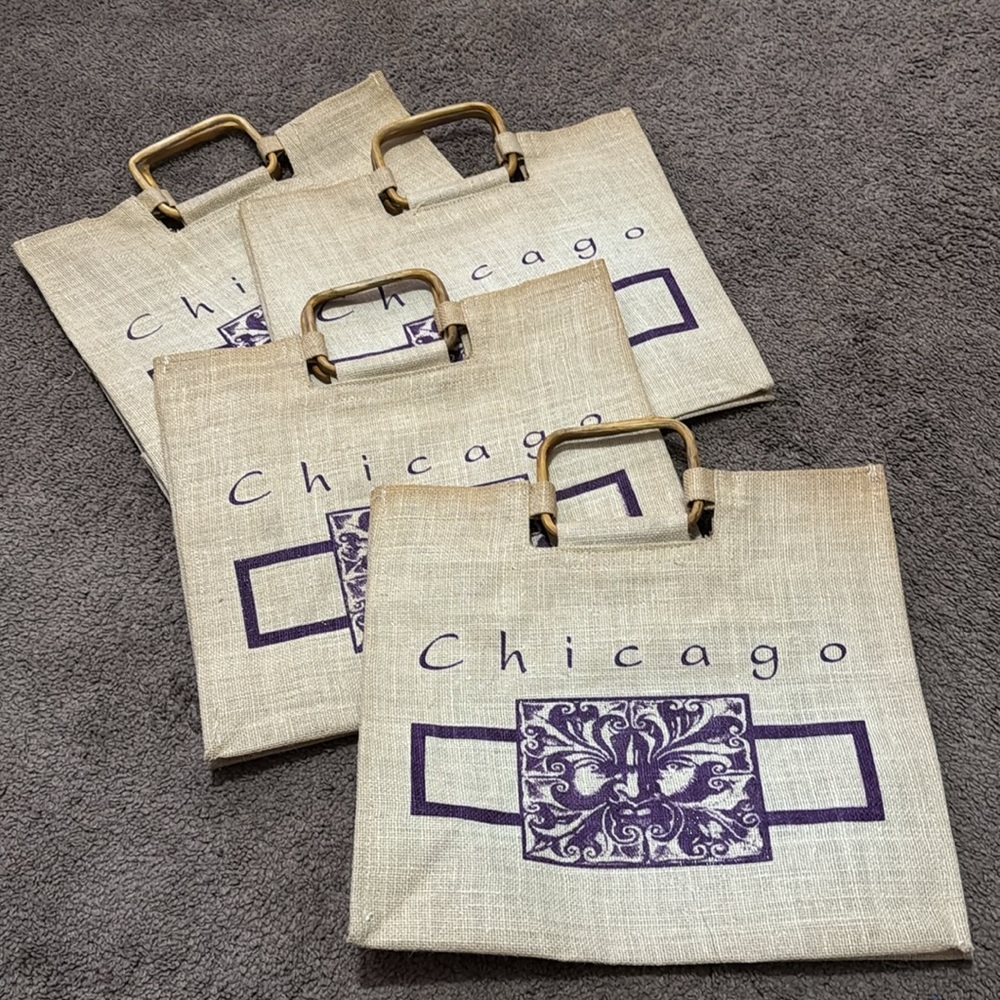 Unused “Chicago” Merchandise Marr Bamboo Handle Totes-Woven Fiber-Discoloration - Picture 9 of 16